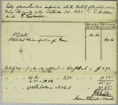 E B Allan, Invoice, 30 September 1825