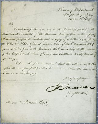 Treasury Department, Letter, 1 October 1825