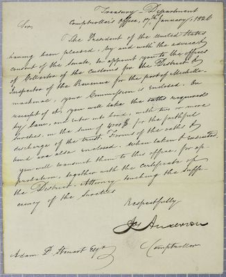 Treasury Department, Letter, 17 January 1826