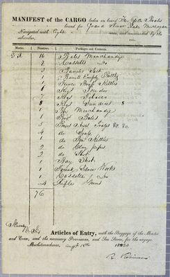 Robinson, Manifest, 18 August 1830