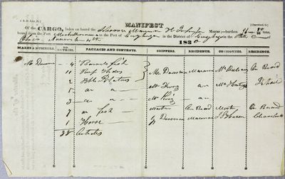 Mariner, Manifest, 4 November 1830