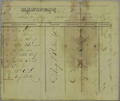 Mariner, Manifest, 19 July 1831