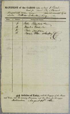 Open Boat, Manifest, 10 August 1832