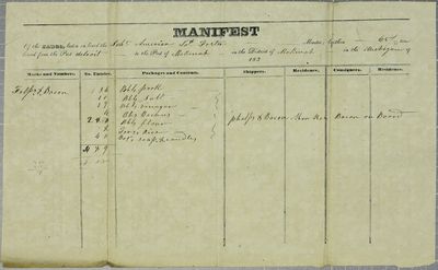 America, Manifest, 3 May 1834