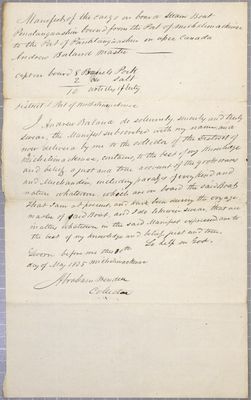 Manifest, Steamboat Penetanguishene, 30 May 1835