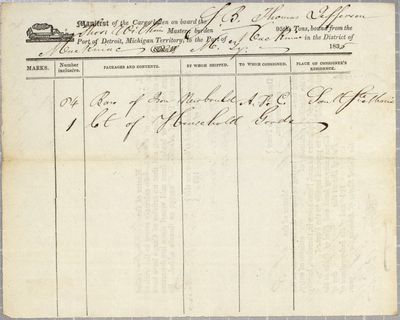 Manifest, steamboat Thomas Jefferson, 8 June 1835