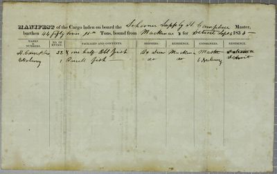 Supply, Manifest, 5 September 1835