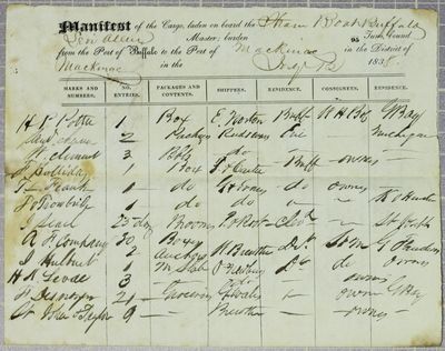 Buffalo, Manifest, 12 July 1838