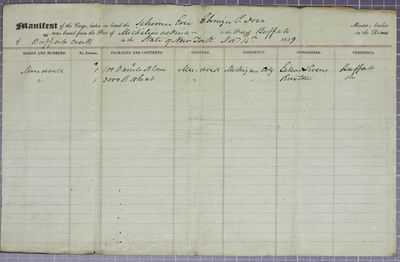 Erie, Manifest, 16 November 1839