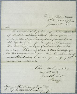 Treasury Department, letter, 30 June 1843