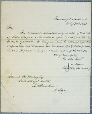 Treasury Department, letter, 31 July 1843