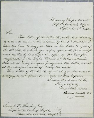 Treasury Department, letter, 5 September 1843