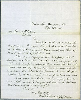 B H Edgerton, letter, 26 September 1843