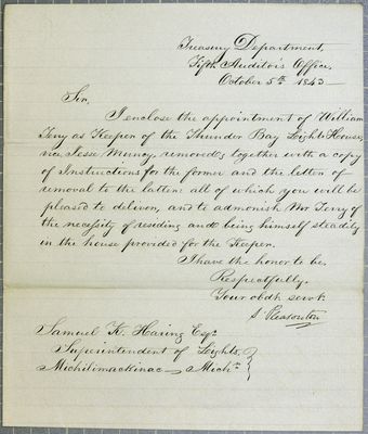 Treasury Department, letter, 5 October 1843