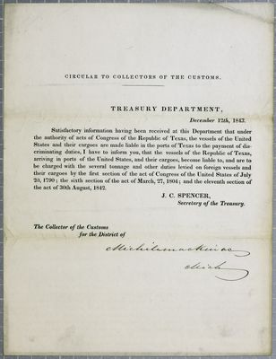 Treasury Department, Circular, 12 December 1843