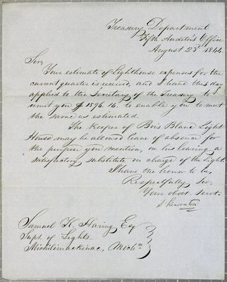 Treasury Department, letter, 23 August 1844