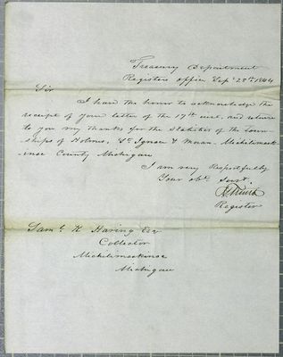 Treasury Department, letter, 28 September 1844