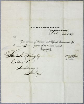 Treasury Department, letter, 16 October 1844