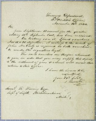 Treasury Department, letter, 14 November 1844