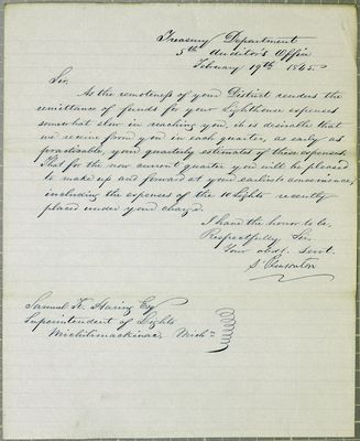 Treasury Department, letter, 19 December 1844