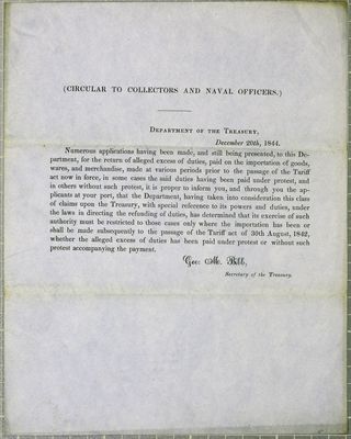 Treasury Department, Circular, 20 December 1844