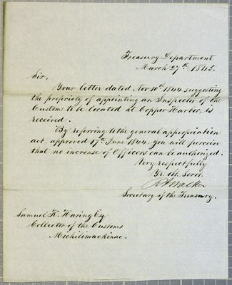 Treasury Department, letter, 27 March 1845