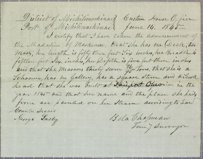 Madeline, Certificate, 14 June 1845