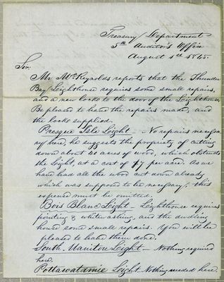 Treasury Department, letter, 1 August 1845