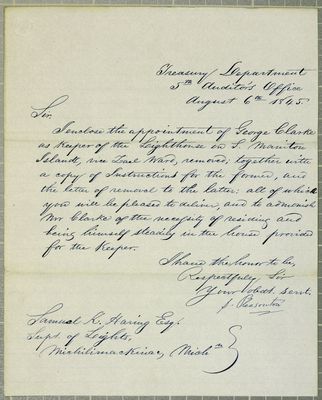 Treasury Department, letter, 6 August 1845