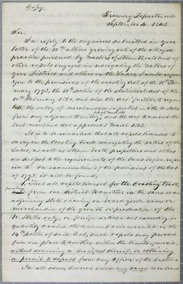 Treasury Department, letter, 4 September 1845