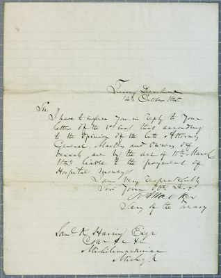 Treasury Department, letter, 14 October 1845