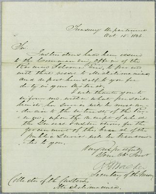 Treasury Department, letter, 15 October 1846