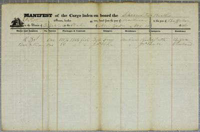 Two Brothers, Manifest, 11 November 1846