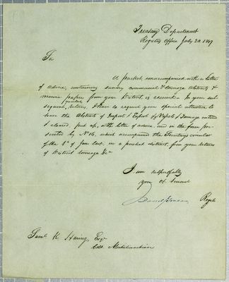 Treasury Department, letter, 20 July 1847