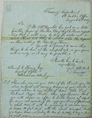 Treasury Department, letter, 18 August 1847