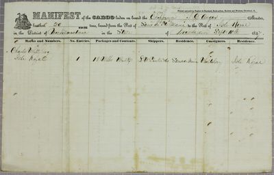 Chippewa, Manifest, 10 September 1847