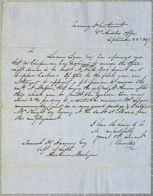 Treasury Department, letter, 22 September 1847