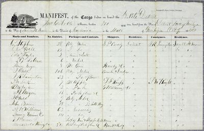 Detriot, Manifest, 9 October 1848