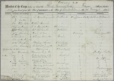 Mineral Rock, Manifest, 26 May 1856