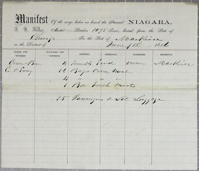 Niagara, Manifest, 9 June 1856