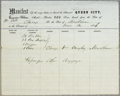 Queen City, Manifest, 12 June 1856