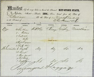 Key Stone State, Manifest, 26 June 1856