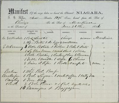 Niagara, Manifest, 26 June 1856