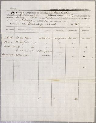 Manifest, steamboat Buckeye State, 27 June 1856