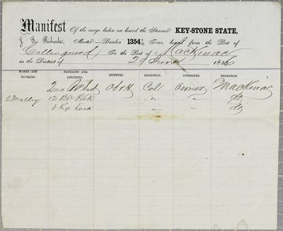 Key Stone State, Manifest, 29 June 1856