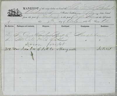 E. C. Roberts, Manifest, 6 August 1856