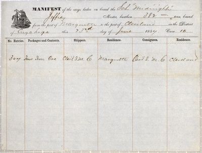 Manifest, schooner Midnight, 23 June 1857