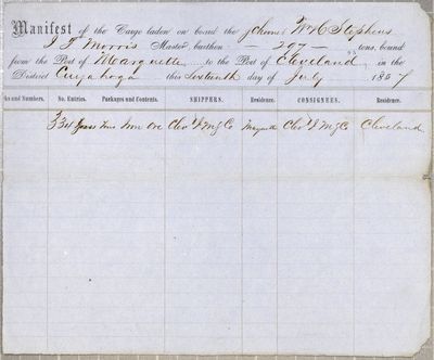 Manifest, schooner William C. Stephens, 16 July 1857