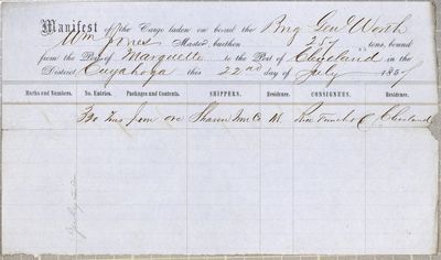 Manifest, brig General Worth, 22 July 1857