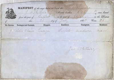 Manifest, propeller Kenosha, 21 July 1859